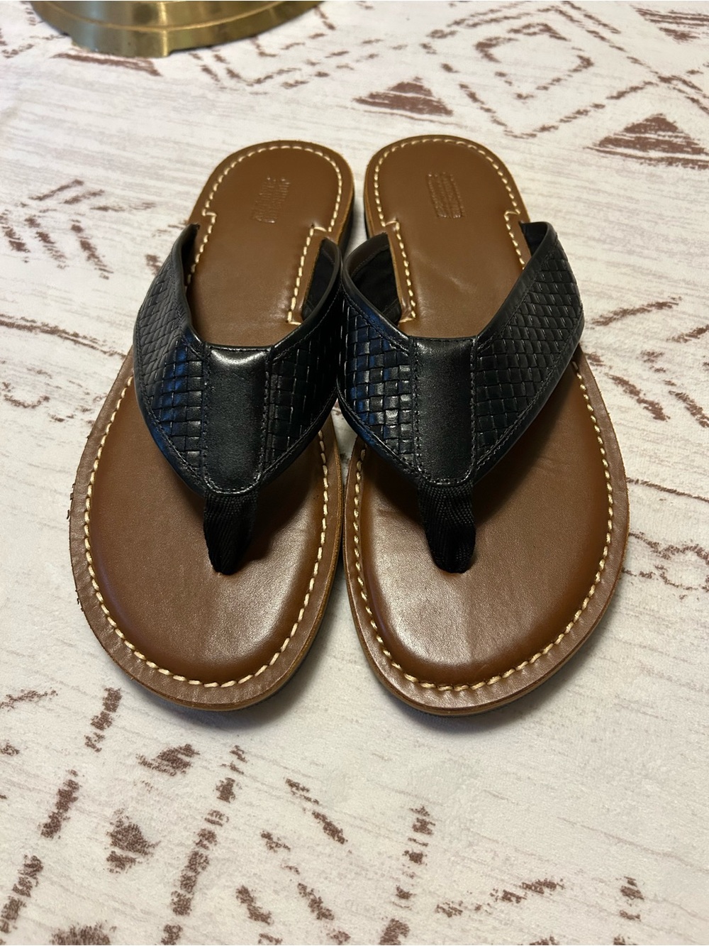 Johnston & Murphy Men’s Black Woven Leather Flip Flop Sandals Size 11M NWOT - Picture 3 of 8